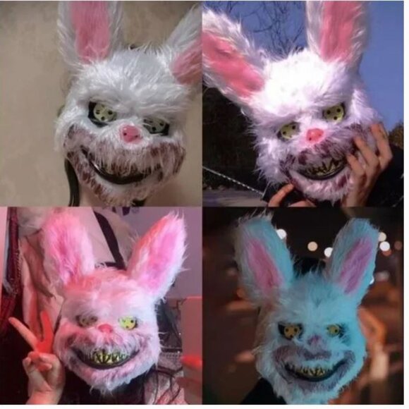 NEW~C-R-E-E-P-Y Bloody Fuzzy Rabbit Halloween Mask~Last One~Unisex - Picture 1 of 4